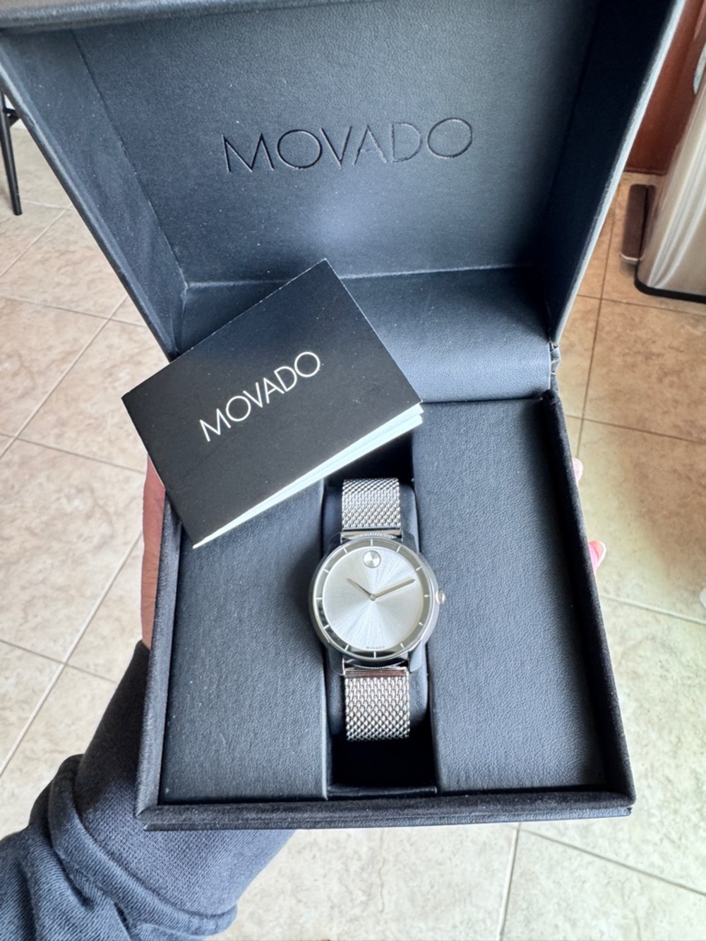 Movado Men's Silver Mesh Bracelet Watch with Sunray Dial
